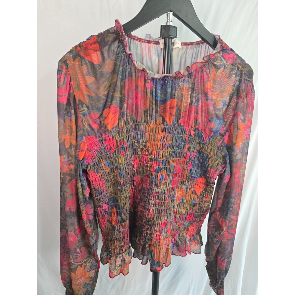 Natural Life Juliana Style Floral Smocked Peplum Blouse SZ XL Boho Festival